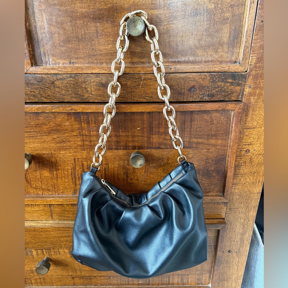 Ah Dorned Chic Black vegan leather  Shoulder Bag with Gold Chain